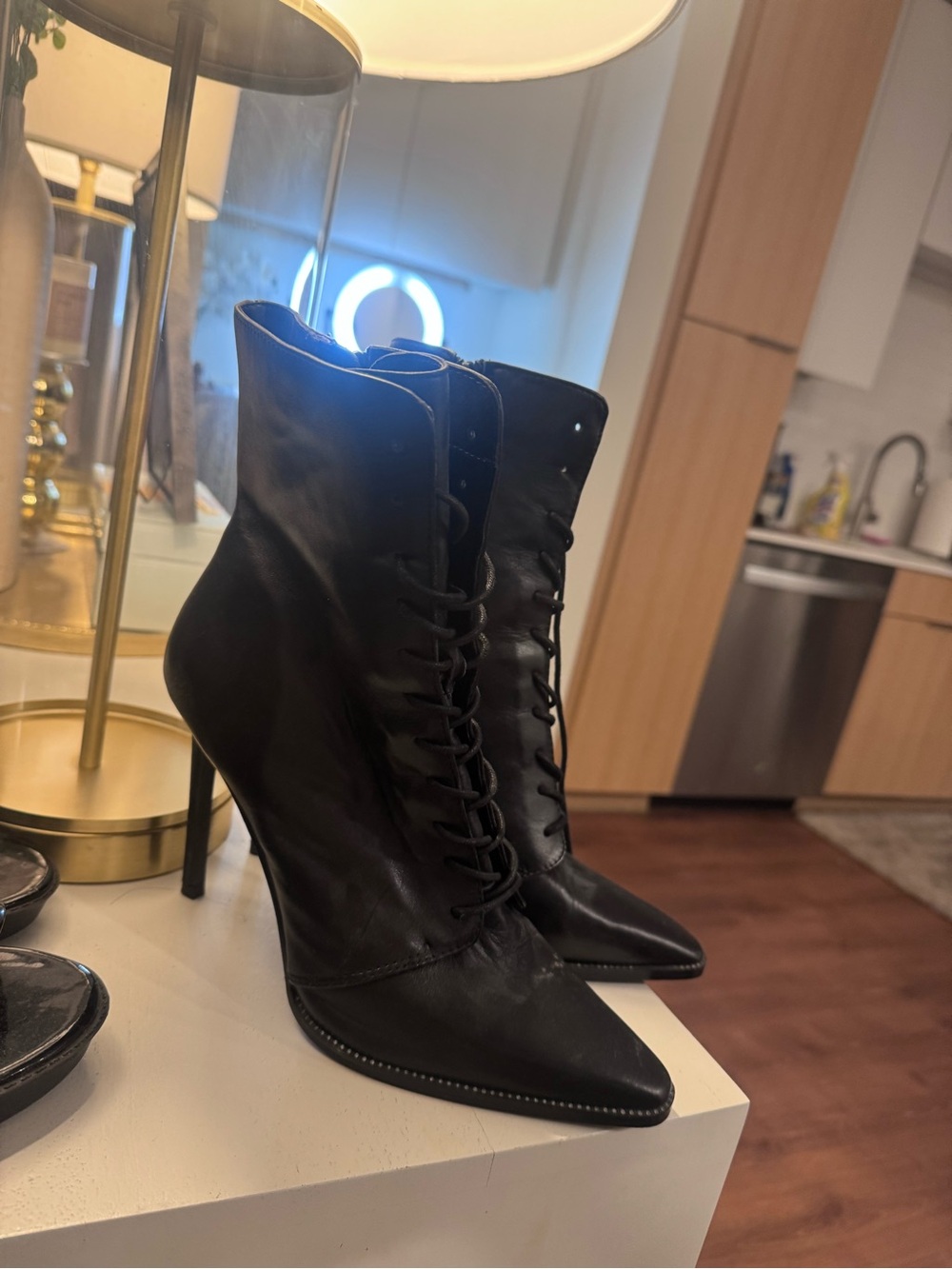 Steve Madden Black Lace-Up Pointed Stiletto Ankle Boots